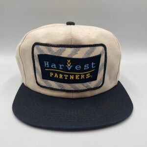 Vintage Harvest Partners Embroidered Snapback Trucker Hat Beige Black Adult OSFM